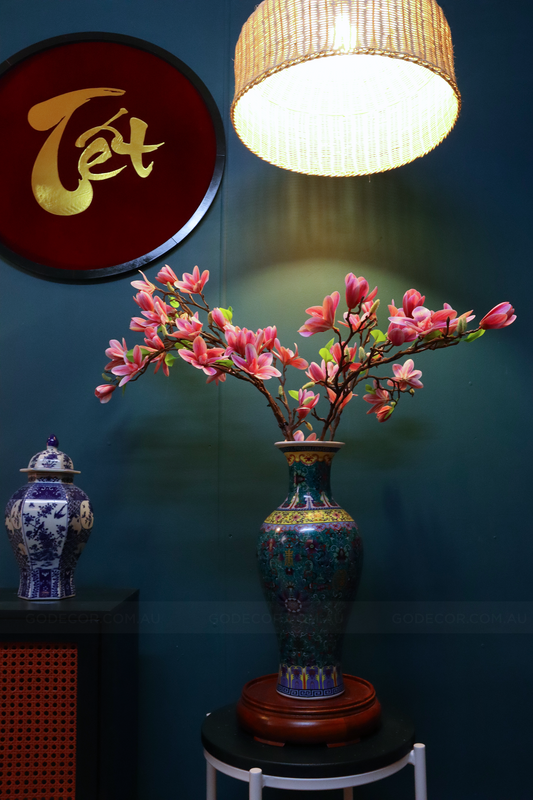 80CM Tall Artificial Flower Arrangement Magnolia In Chinese Pattern Vase (ARCI1)