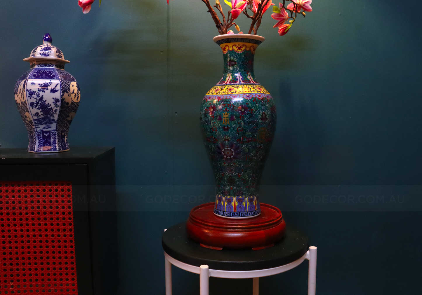 80CM Tall Artificial Flower Arrangement Magnolia In Chinese Pattern Vase (ARCI1)