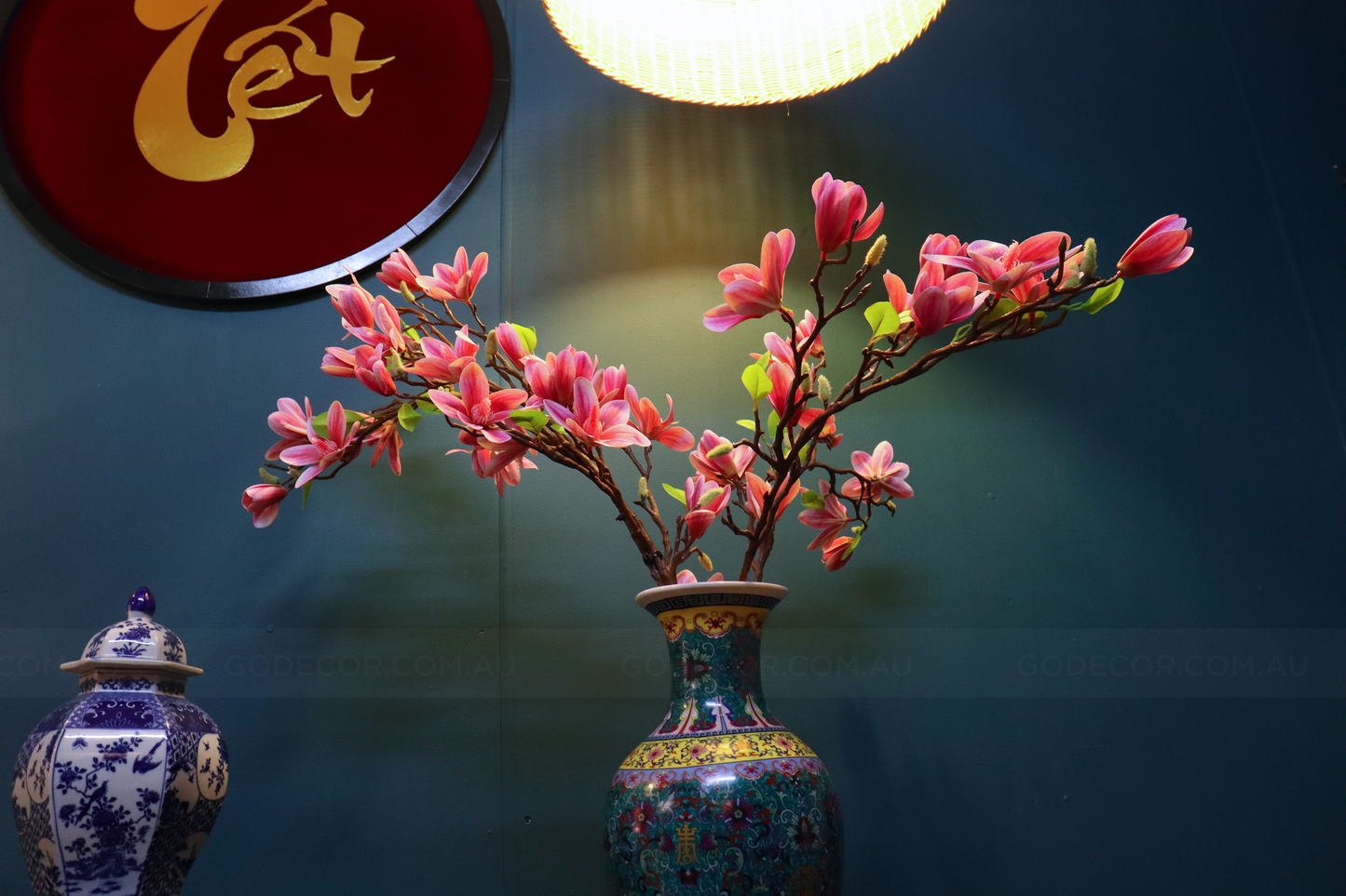 80CM Tall Artificial Flower Arrangement Magnolia In Chinese Pattern Vase (ARCI1)