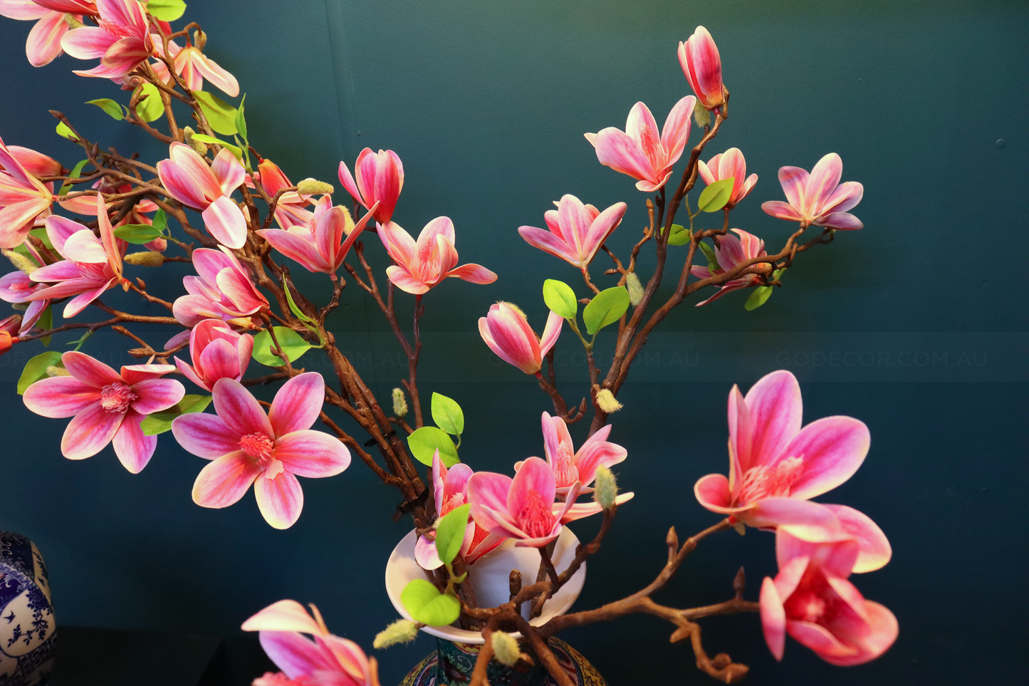 80CM Tall Artificial Flower Arrangement Magnolia In Chinese Pattern Vase (ARCI1)