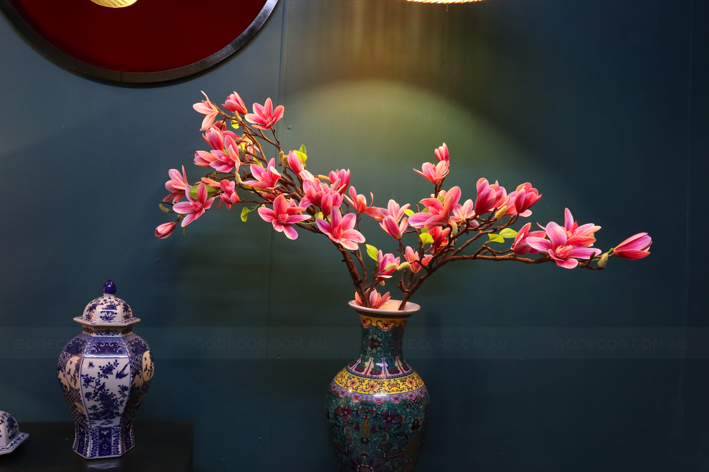 80CM Tall Artificial Flower Arrangement Magnolia In Chinese Pattern Vase (ARCI1)