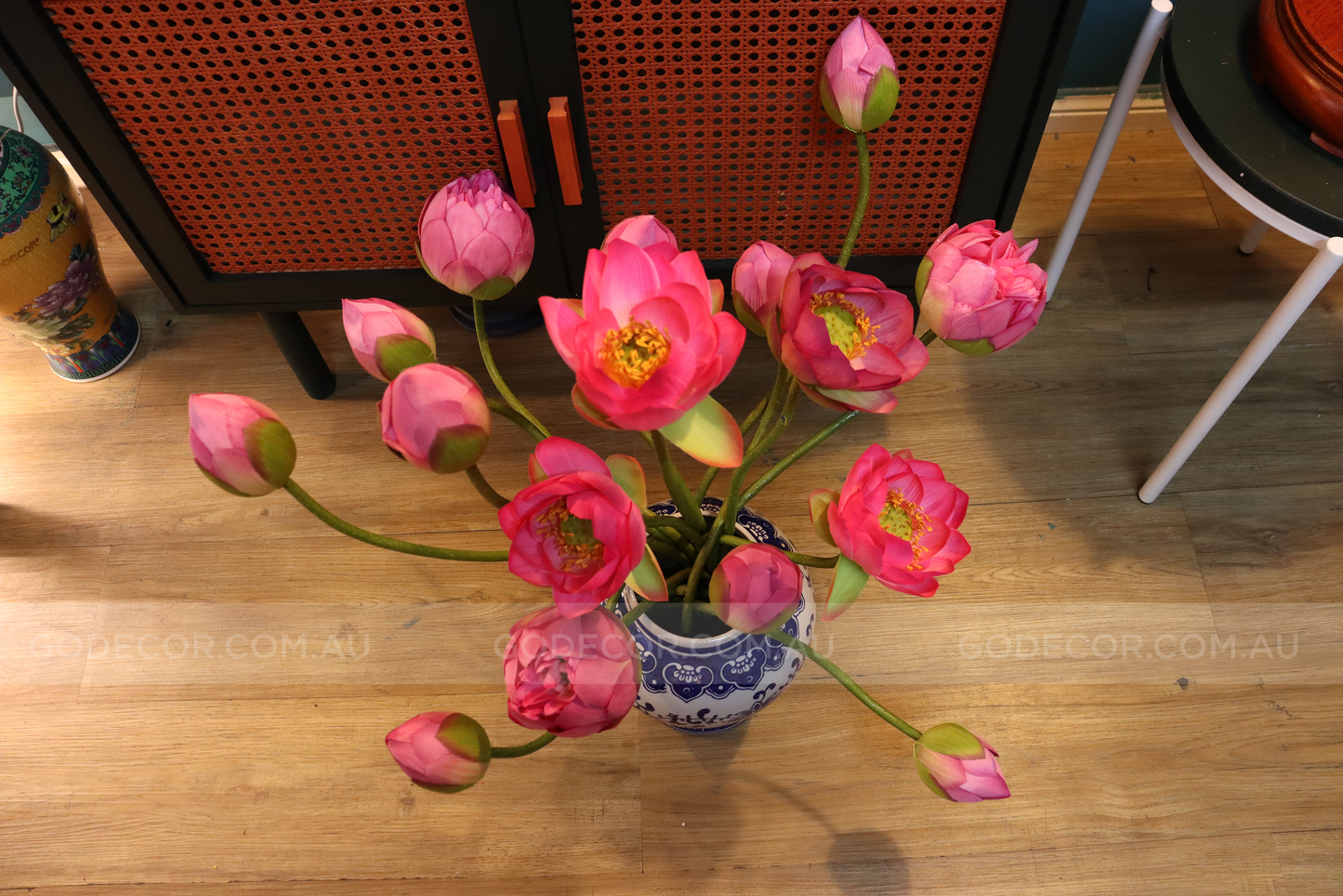 66CM Tall Artificial Flower Arrangement Realistic Lotus In Lotus Pattern Jar (ARAP1)