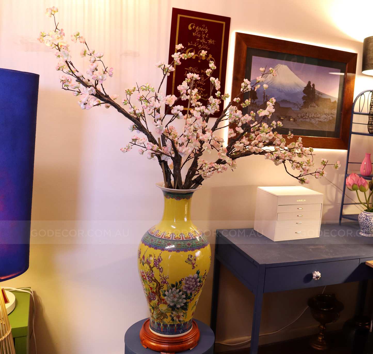 Extra Large Artificial Flower Arrangement Plum Blossom In Ceramic Vase (ARBC5)