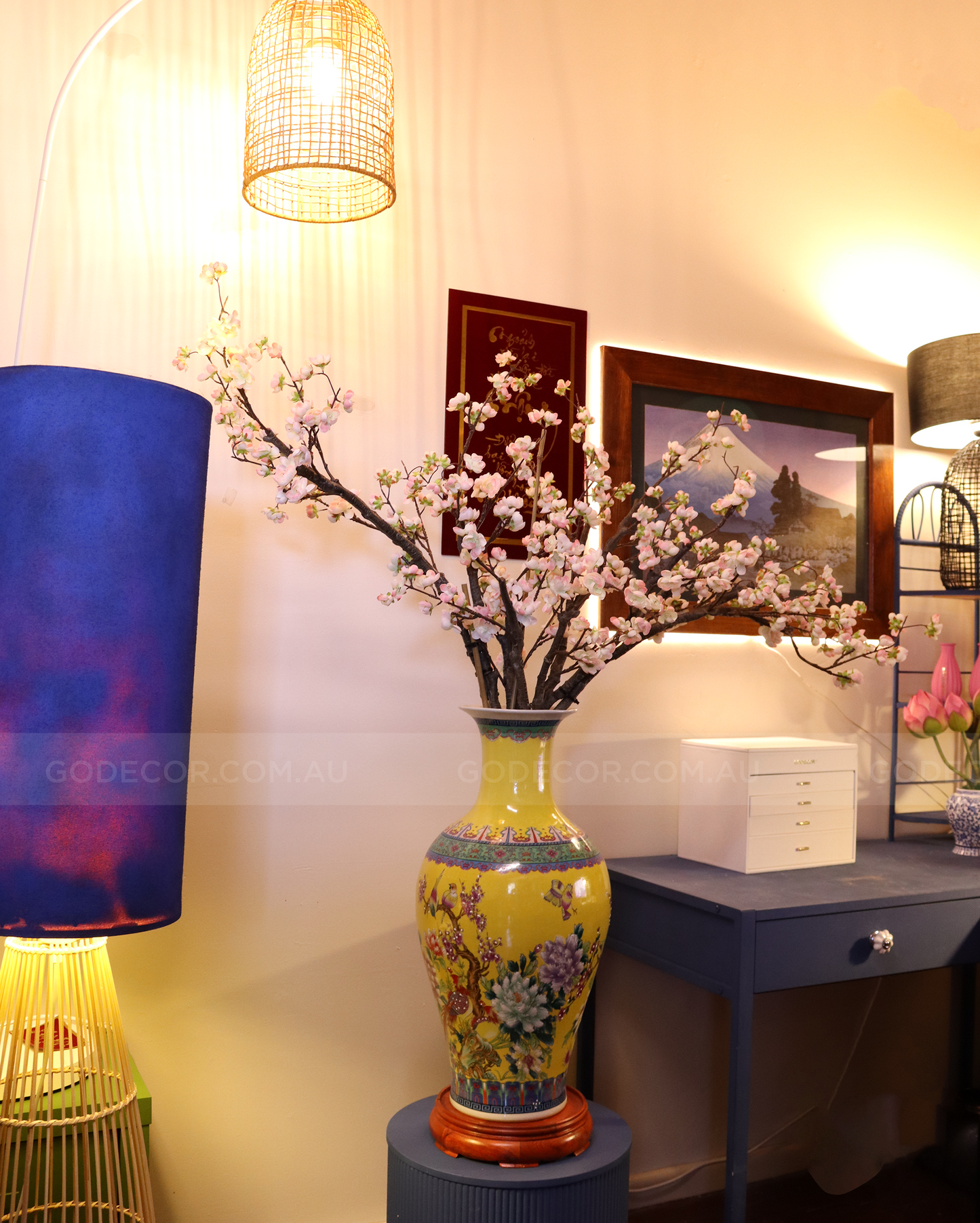 Extra Large Artificial Flower Arrangement Plum Blossom In Ceramic Vase (ARBC5)