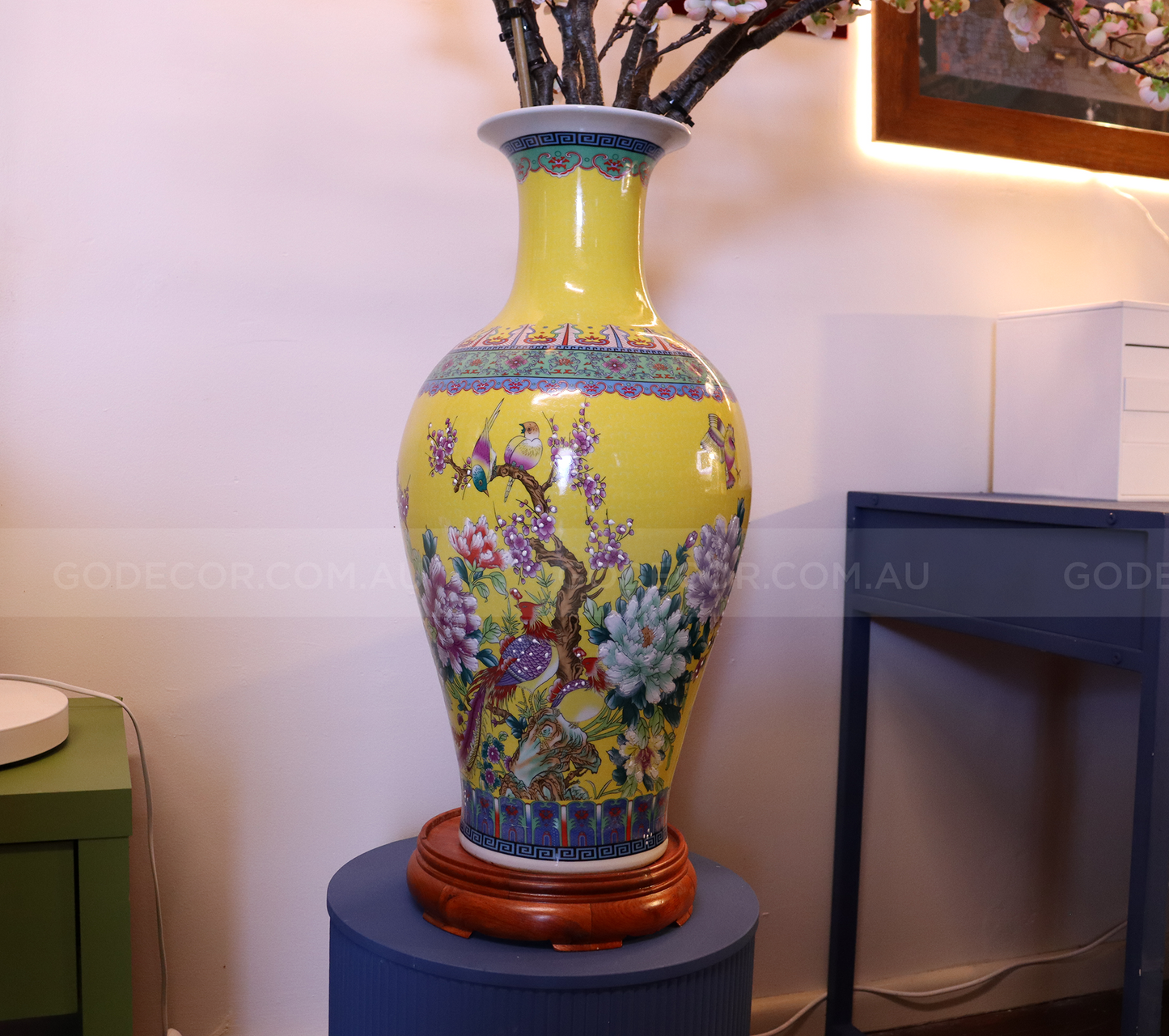 Extra Large Artificial Flower Arrangement Plum Blossom In Ceramic Vase (ARBC5)