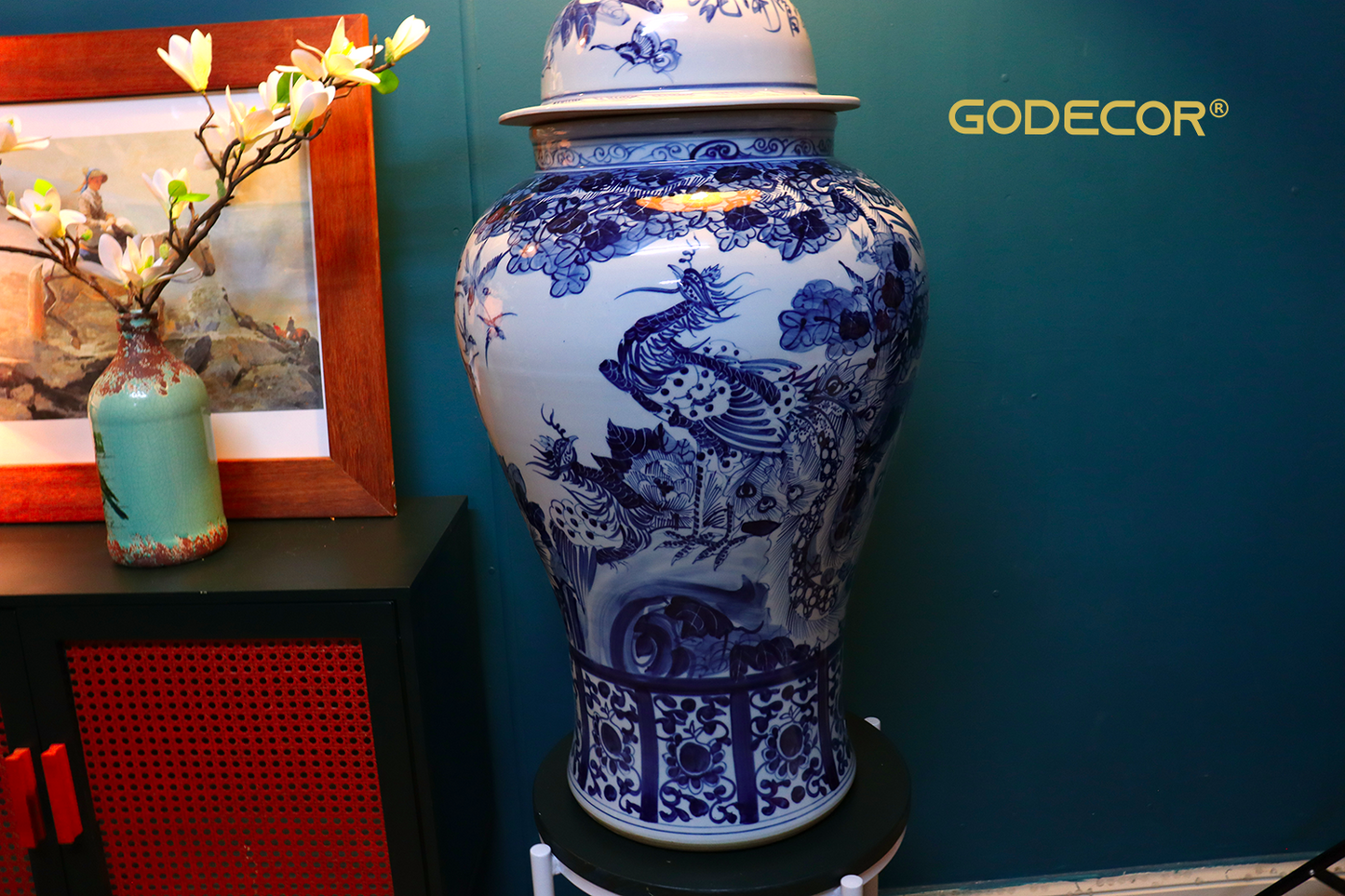 90 cm tall Giant Lion Oriental Jar