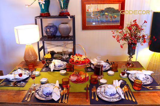 110 Pcs Table Setting for 6 With Blue and White Dinnerwares