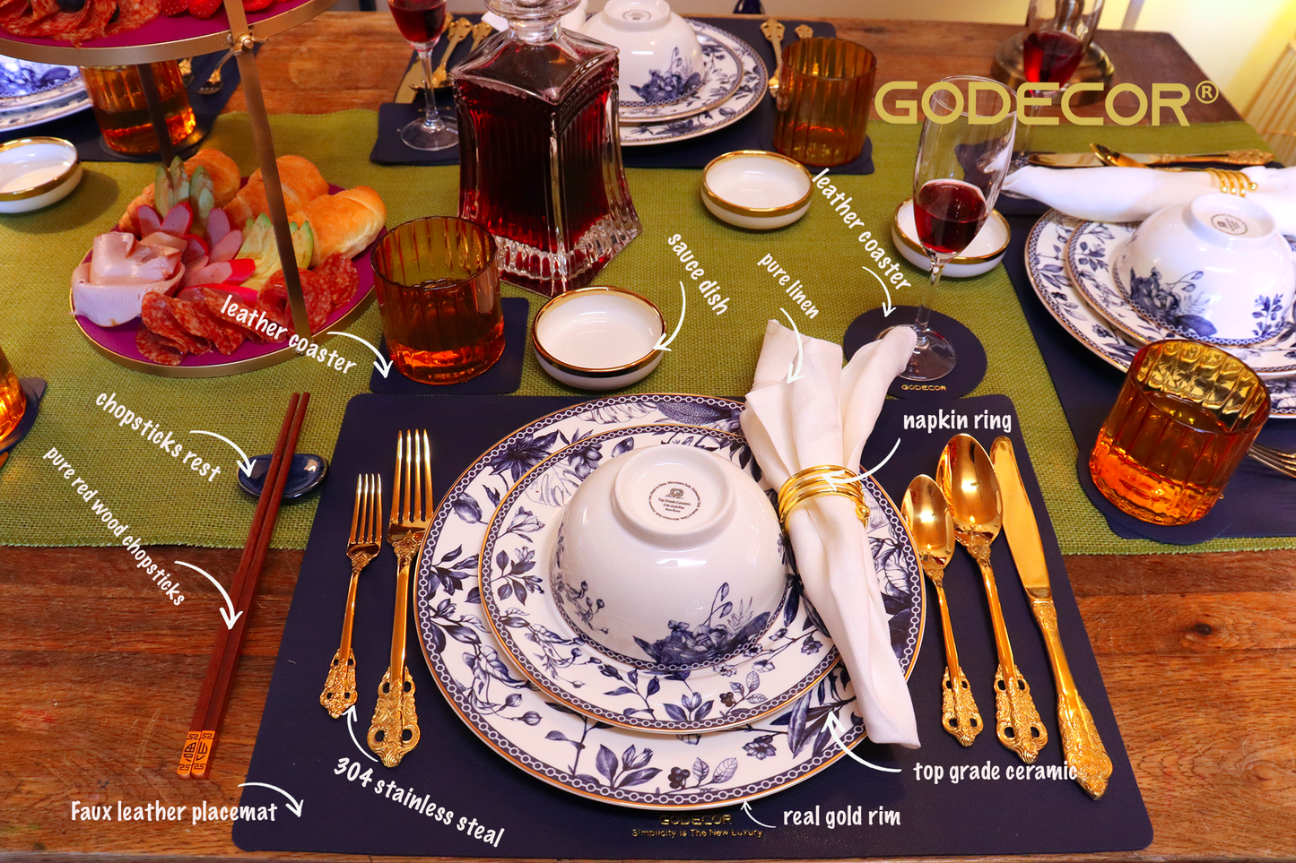 110 Pcs Table Setting for 6 With Blue and White Dinnerwares
