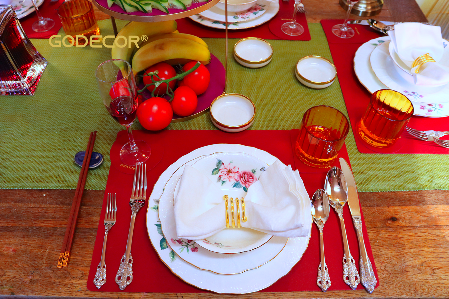 18 Pcs Gold Rim Dinnerware Embossed White with Rose Pattern