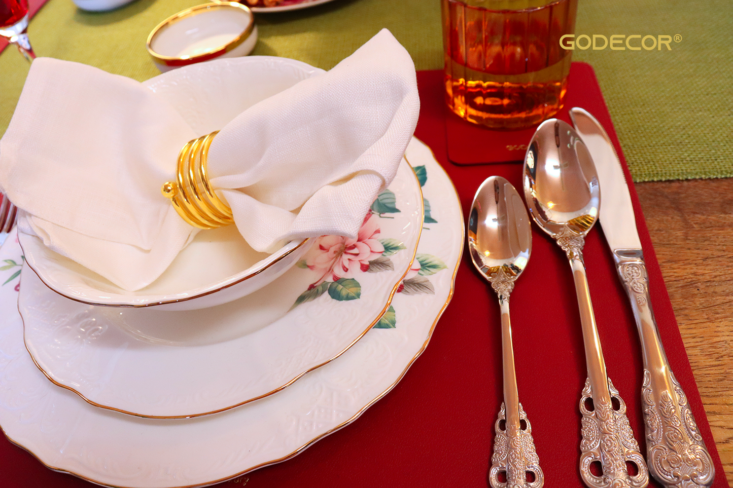 18 Pcs Gold Rim Dinnerware Embossed White with Rose Pattern