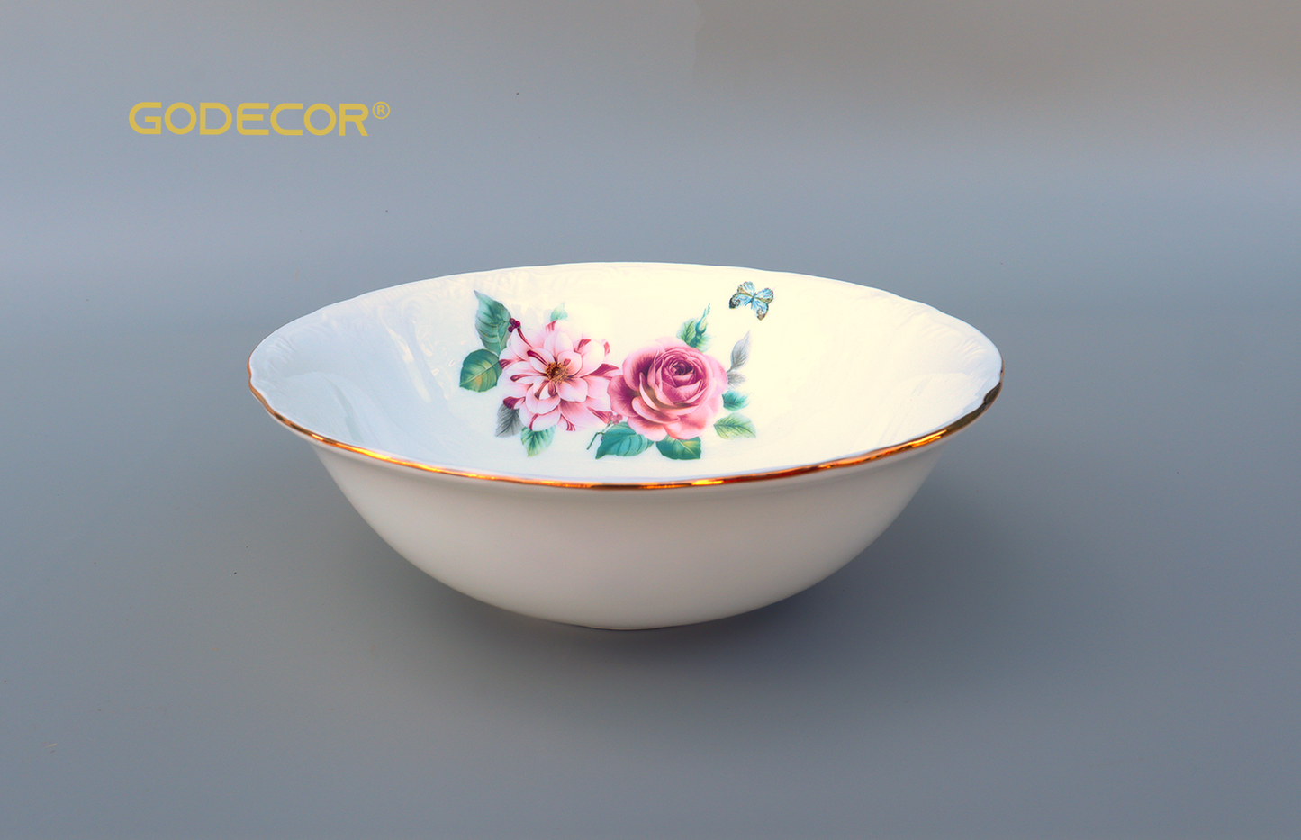 18 Pcs Gold Rim Dinnerware Embossed White with Rose Pattern