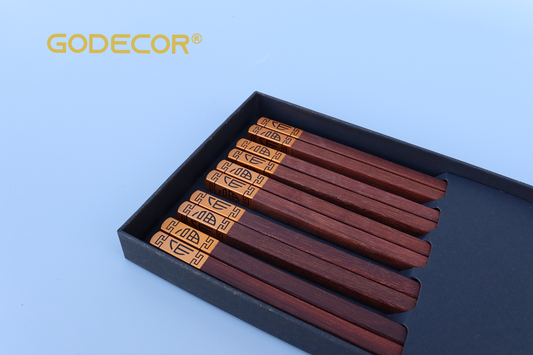 5 Pairs Red Wooden Chopsticks Flat Head