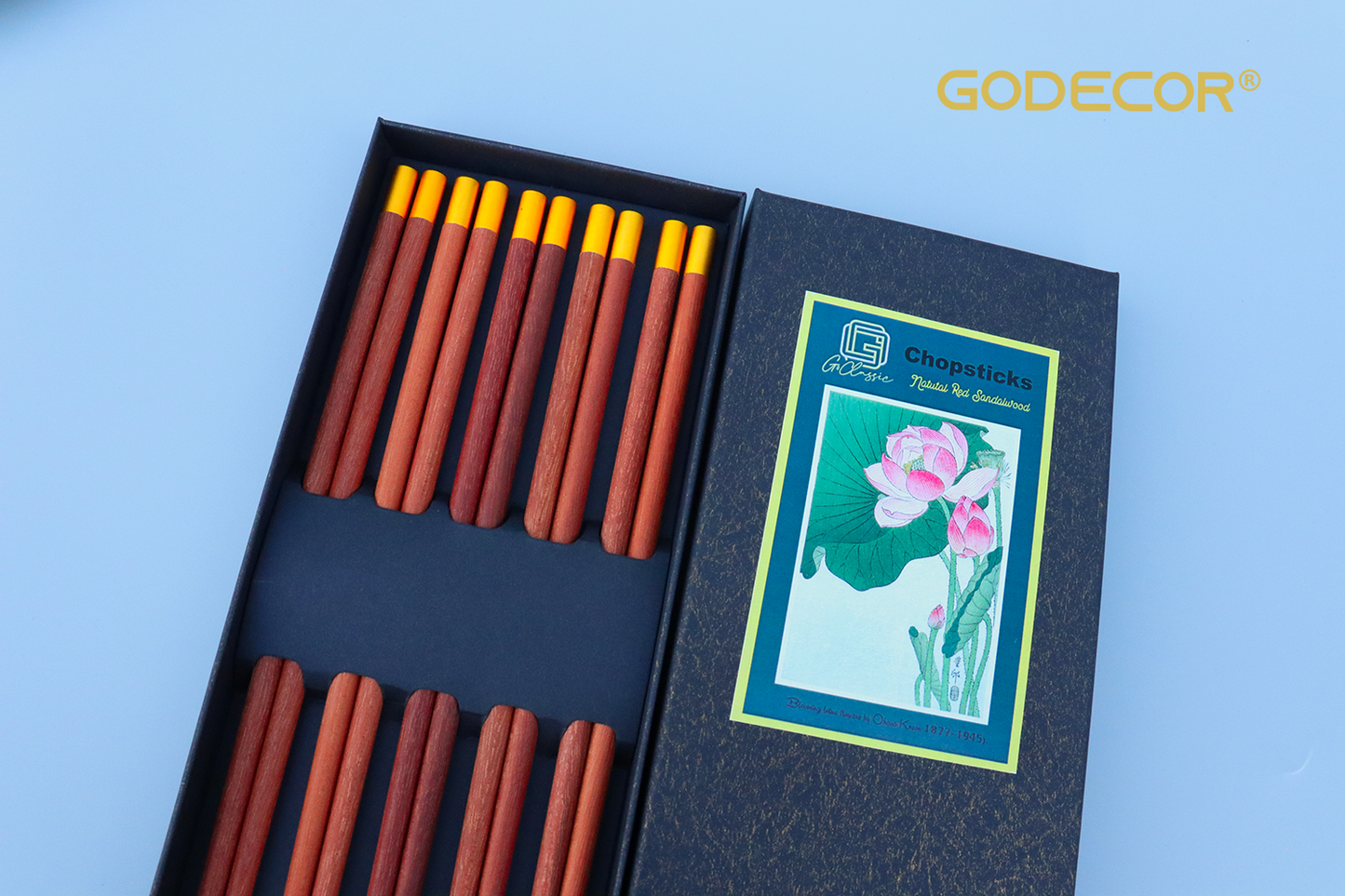 5 Pairs Luxury Red Wood Chopsticks With Round Gold Heads