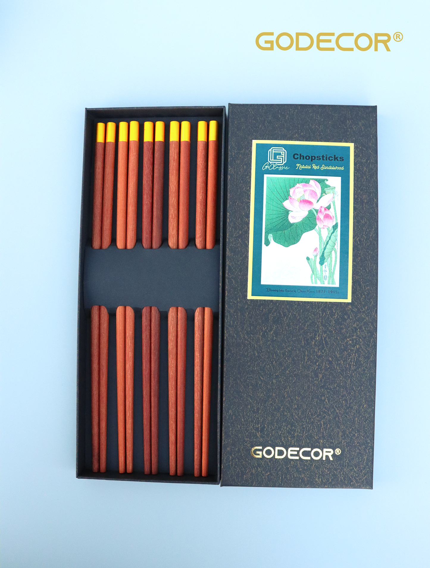 5 Pairs Luxury Red Wood Chopsticks With Round Gold Heads