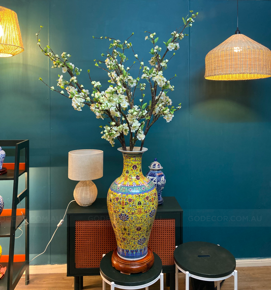 1.6M Tall Artificial Flowers Arrangement Plum Blossom in Chinese Pattern Vase(ARBC1)