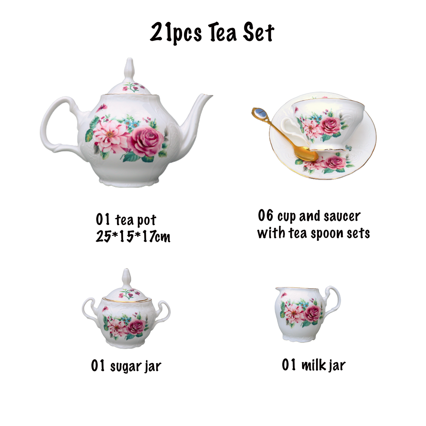 21 Pcs England Vintage Top Grade Tea Set Rose Patterns