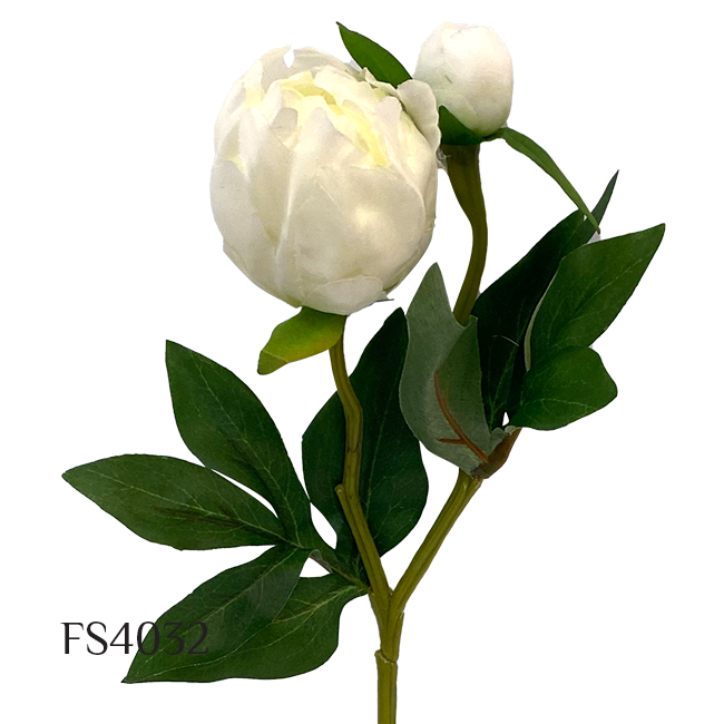 Artificial 2 Heads Peony Branch With Leaves Wedding Floral Garden Decor (FS4032)