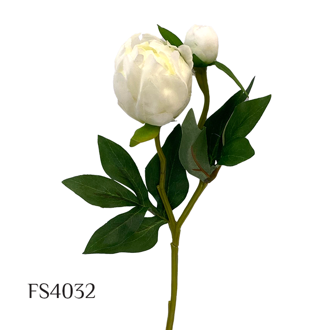 Artificial 2 Heads Peony Branch With Leaves Wedding Floral Garden Decor (FS4032)