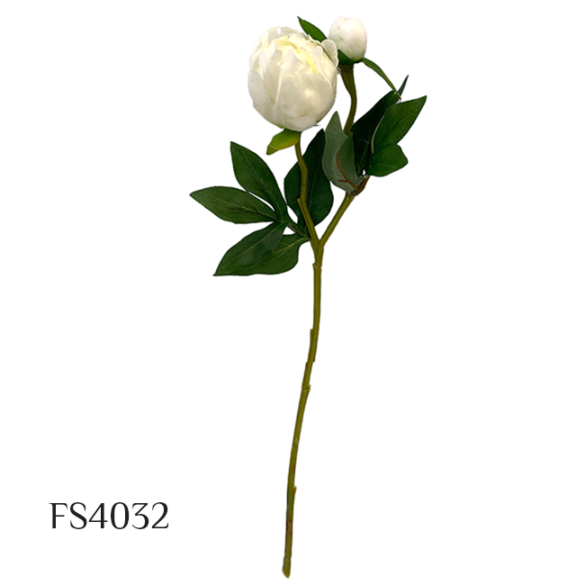 Artificial 2 Heads Peony Branch With Leaves Wedding Floral Garden Decor (FS4032)