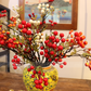 50CM Tall Artificial Flower Arrangement Berry Branches In Yellow Chinese Pattern Jar (ARAA3)