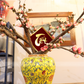 50CM Tall Artificial Flower Arrangement Realistic Plum Blossom In Yellow Chinese Pattern Jar (ARAA1)