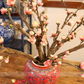 50CM Tall Artificial Flower Arrangement Plum Blossom In Red Chinese Pattern Jar (ARAA5)