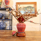 50CM Tall Artificial Flower Arrangement Plum Blossom In Red Chinese Pattern Jar (ARAA5)