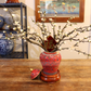 50CM Tall Artificial Flower Arrangement Plum Blossom In Red Chinese Pattern Jar (ARAA5)