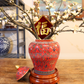 50CM Tall Artificial Flower Arrangement Plum Blossom In Red Chinese Pattern Jar (ARAA5)