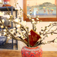 50CM Tall Artificial Flower Arrangement Plum Blossom In Red Chinese Pattern Jar (ARAA5)