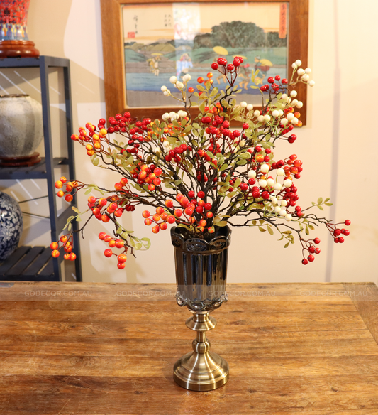 68CM Tall Artificial Flower Arrangement Realistic Berry Branches In Botanical Jar (ARAC1)