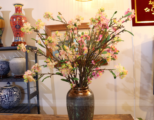 90CM Tall Artificial Flower Arrangement Peach Blossom In Vase (ARAE1)