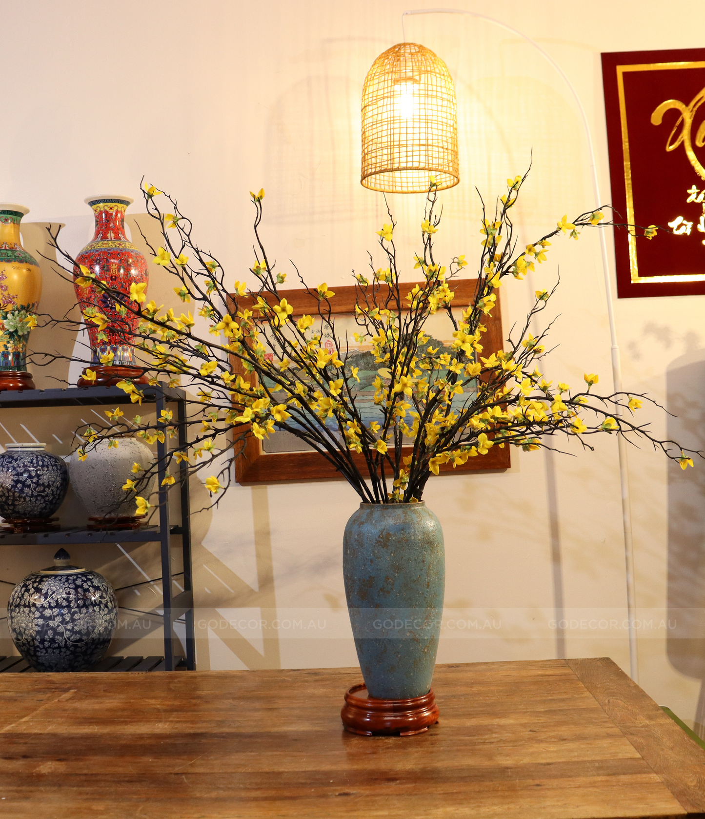 1m Tall Artificial Flower Arrangement Winter Jasmine In Vase (ARAB1)