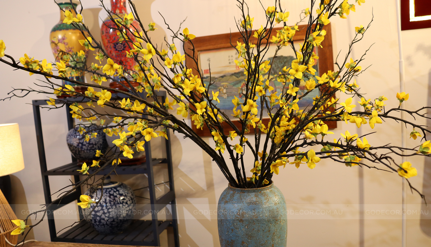 1m Tall Artificial Flower Arrangement Winter Jasmine In Vase (ARAB1)