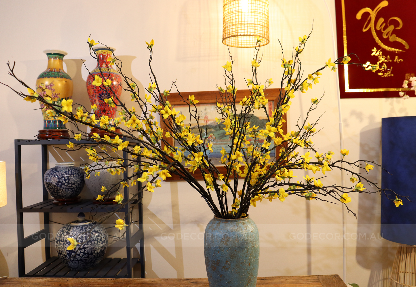 1m Tall Artificial Flower Arrangement Winter Jasmine In Vase (ARAB1)
