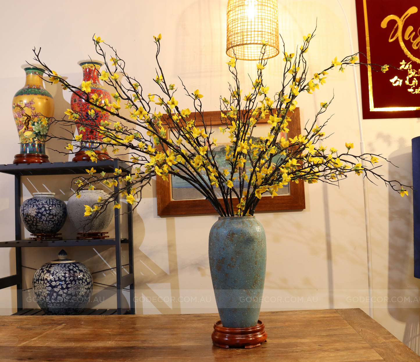 1m Tall Artificial Flower Arrangement Winter Jasmine In Vase (ARAB1)