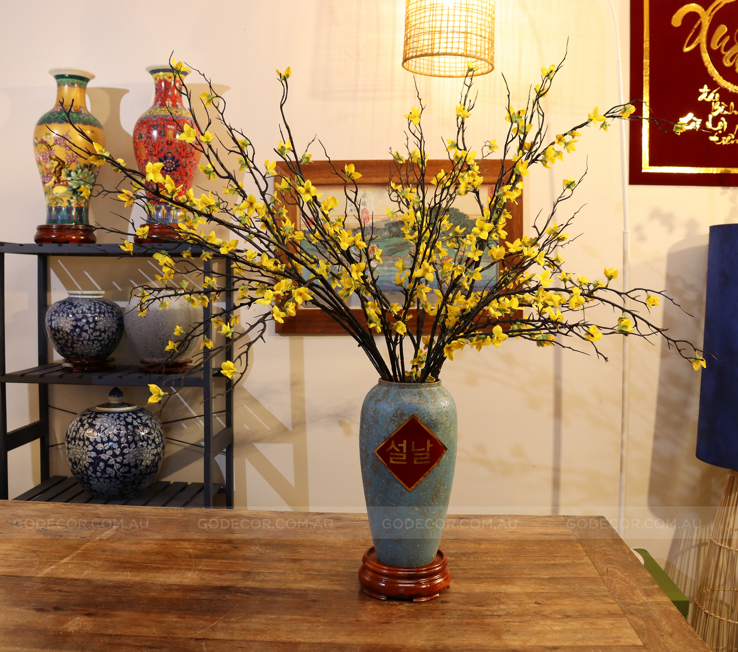 1m Tall Artificial Flower Arrangement Winter Jasmine In Vase (ARAB1)