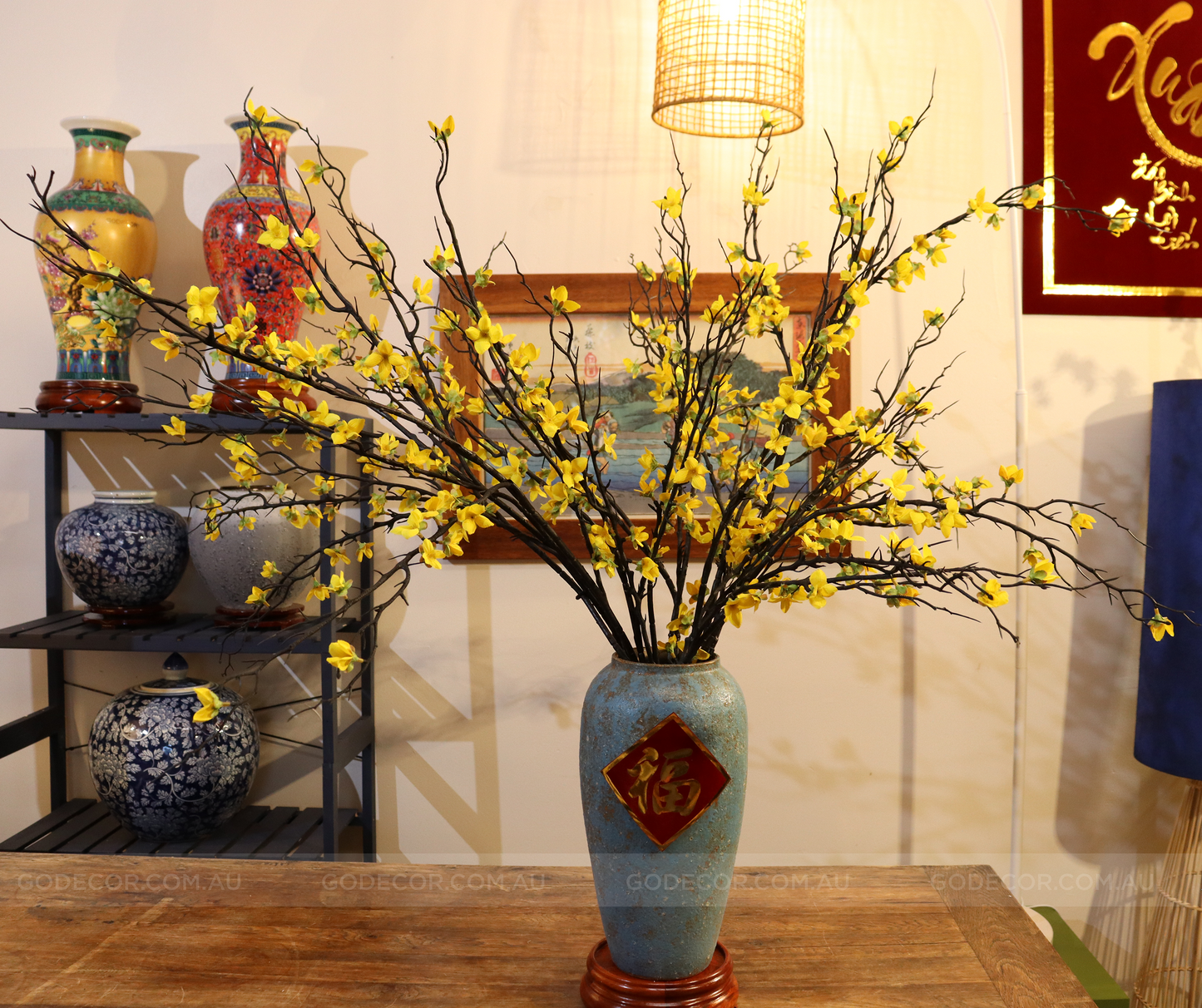 1m Tall Artificial Flower Arrangement Winter Jasmine In Vase (ARAB1)