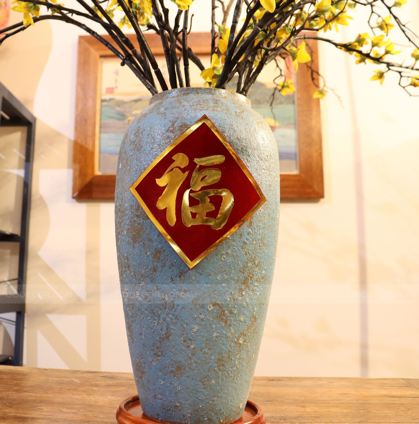 1m Tall Artificial Flower Arrangement Winter Jasmine In Vase (ARAB1)