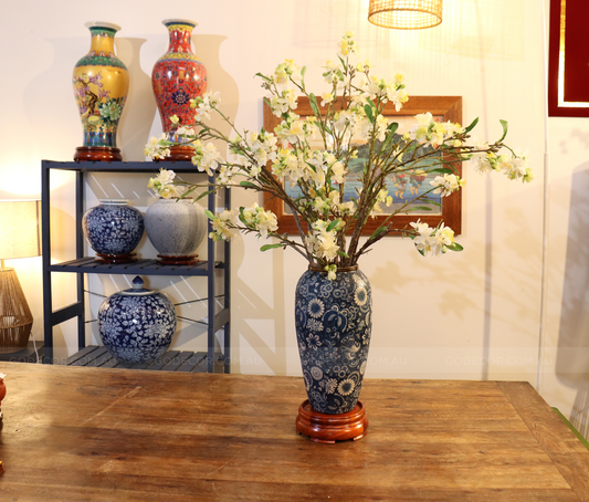 94CM Tall Artificial Flower Arrangement Blossom In Blue & White Vase (ARAM1)