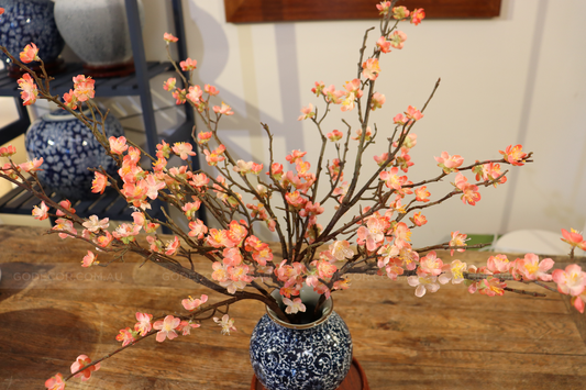 58CM Tall Artificial Flower Arrangement Cherry Blossom In Short Blue & White Chinese Pattern Vase (ARAF1,2)