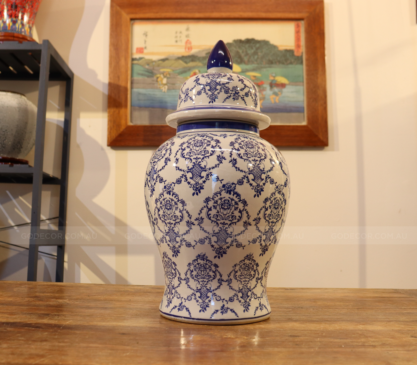Extra Large Arrangement Artificial Flower Realistic Lotus In Blue & White Pattern Jar (ARCQ1)