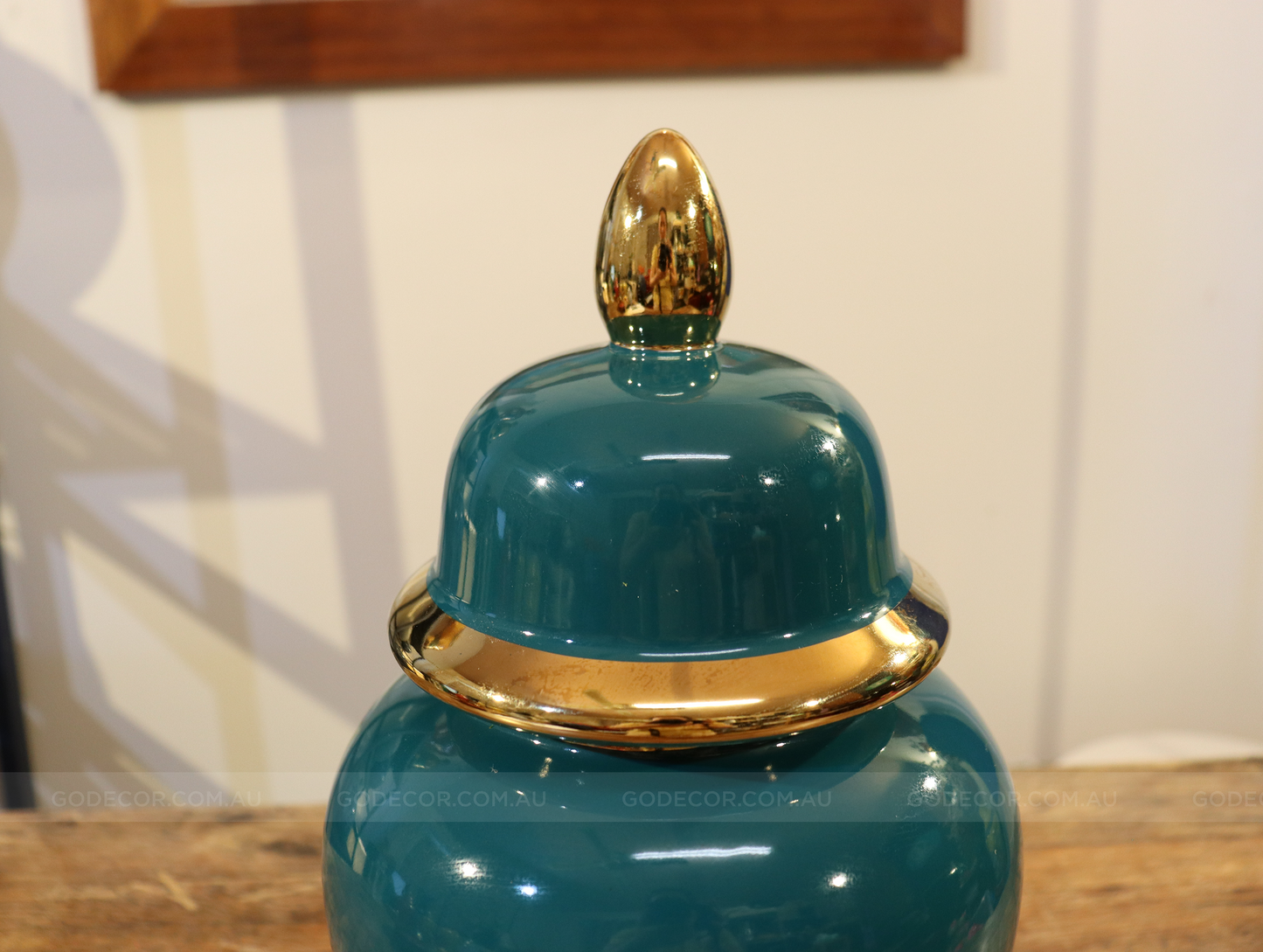 Gold Pattern Ocean Green Ginger Jar (GJC1)