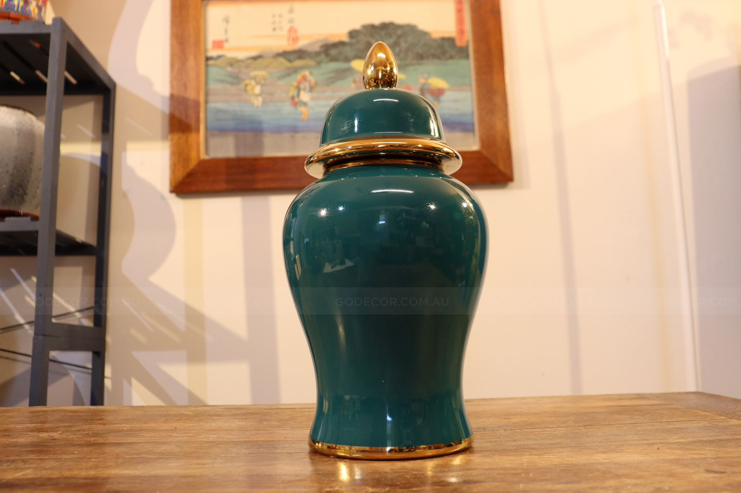 Gold Pattern Ocean Green Ginger Jar (GJC1)