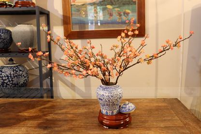 52CM Tall Artificial Flower Arrangement Plum Blossom In White & Blue Pattern Jar (ARAS1,2)