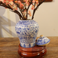 52CM Tall Artificial Flower Arrangement Plum Blossom In White & Blue Pattern Jar (ARAS1,2)