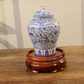 52CM Tall Artificial Flower Arrangement Plum Blossom In White & Blue Pattern Jar (ARAS1,2)