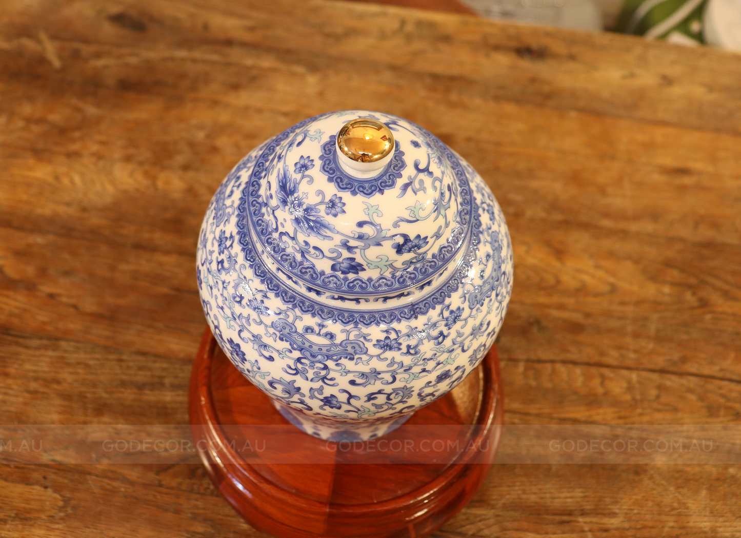 52CM Tall Artificial Flower Arrangement Plum Blossom In White & Blue Pattern Jar (ARAS1,2)