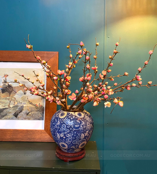 Real Touch Artifical Flower Plum Blossom In Blue and White pattern Vase