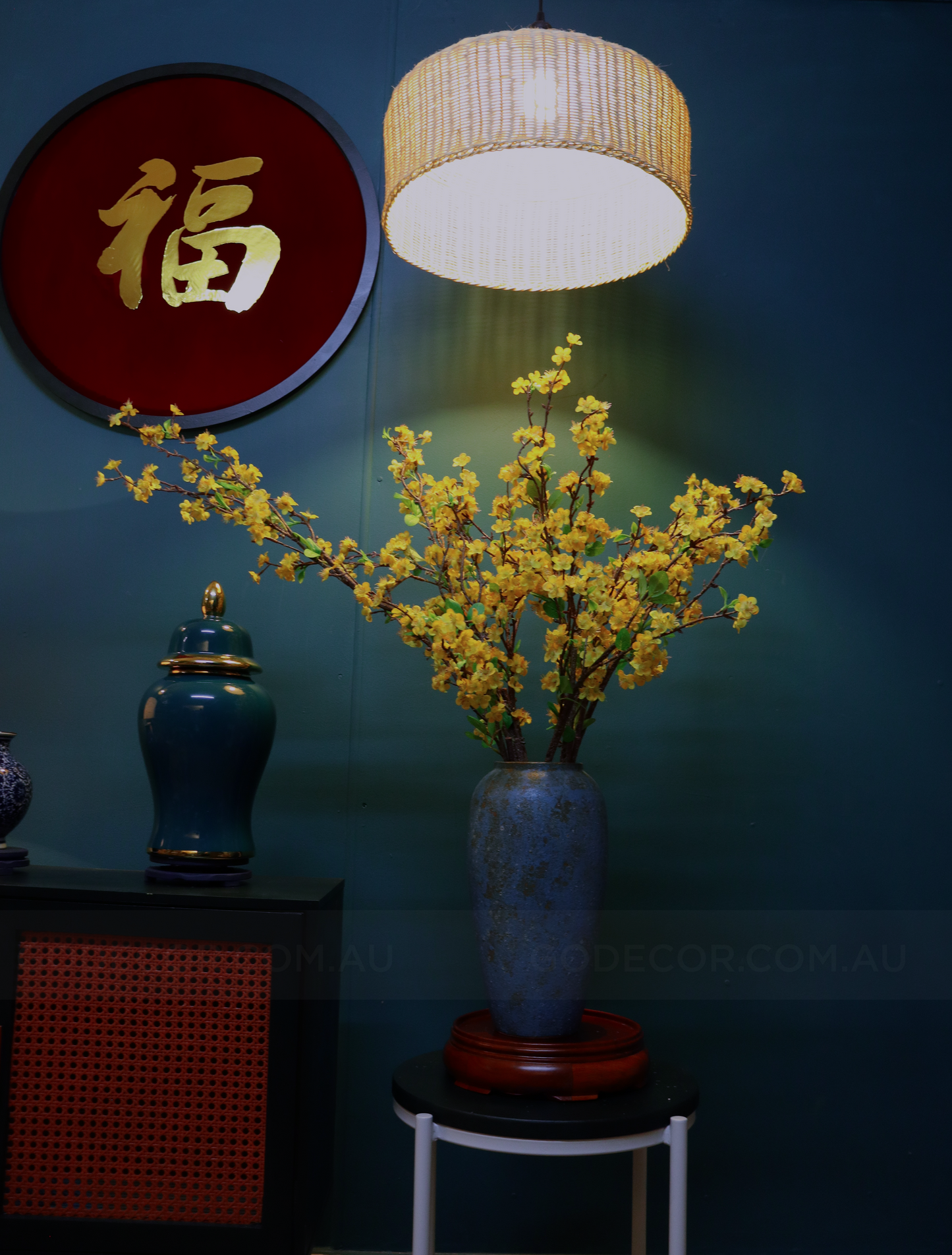 1m Tall Artificial Flower Arrangement Yellow Apricot Flower In Vase (ARBK4)